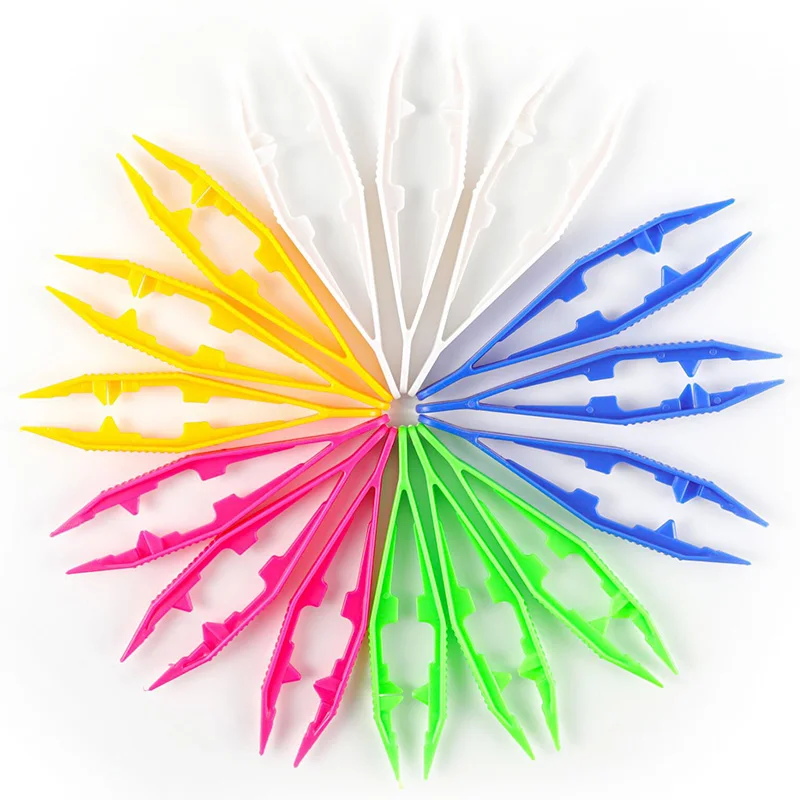 

10pcs Beads Tweezers Plastic Colorful Tweezer Bean Picking Accessories Tools Child DIY Tool Clip Disposable Anti Slip Clip