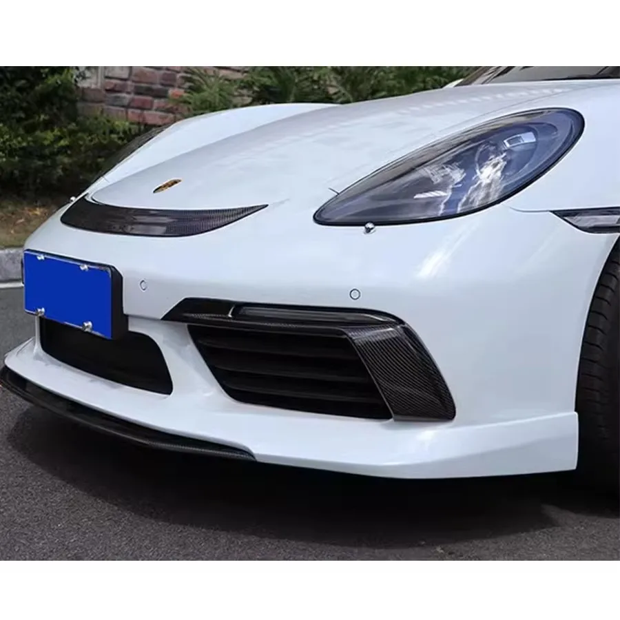Фото Для Porsche 718 982 Cayman Boxster: карбоновый сплиттер-накладка на передний бампер, дефлектор противотуманной фары, обвес кузова №4