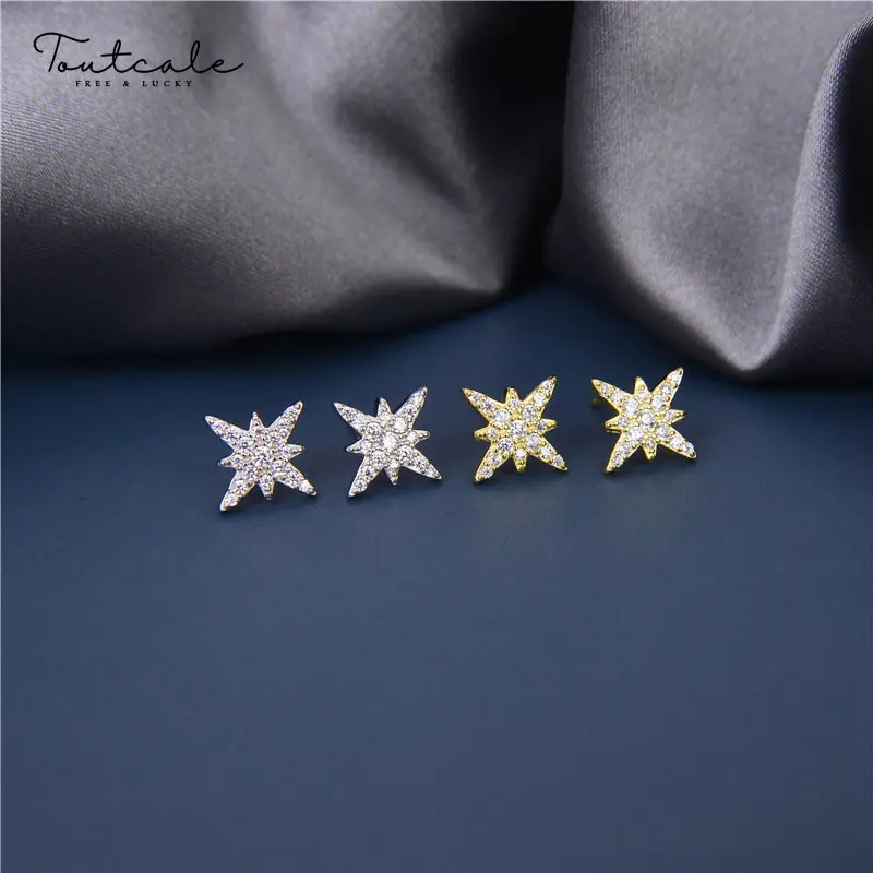 

Toutcale Korean Earrings S925 Pure Silver Six-pointed Star Stud Earrings Female Fashion Temperament Star Ear Accessories