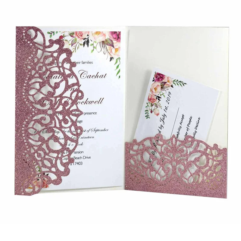 

10/20/50pcs Wedding Invitations Card Glitter Paper Laser Cut Greeting Cards Bridal Shower Engagement Mariage Party Decoration