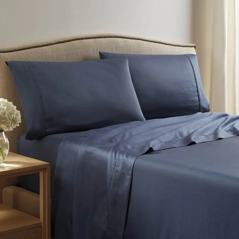 

2023 Amazing Hot Sales High Quality 400 Thread Count Solid Sateen Cotton Navy King Sheet Set