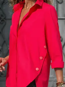 Женская Офисная рубашка, асимметричная белая рубашка с длинным рукавом и отложным воротником, весна, 2021