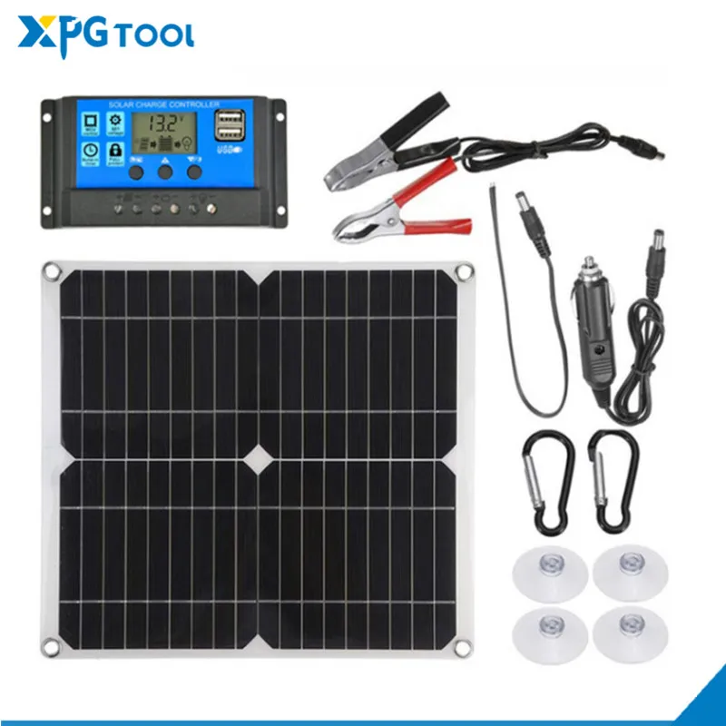 

Solar Panel Kit Dual With 10A/20A Controller 12V USB Solar motor Cells Poly Solar Cells for Car Yacht RV Battery Charger 25W 50W