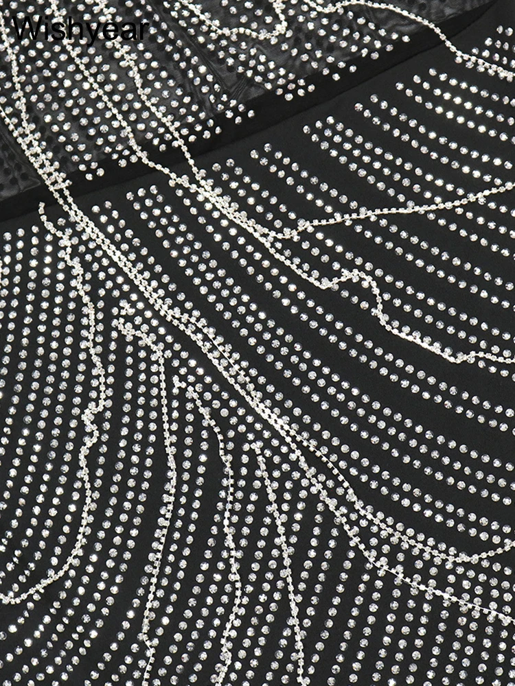 Новое сексуальное облегающее черное мини-платье со стразами и кисточками на