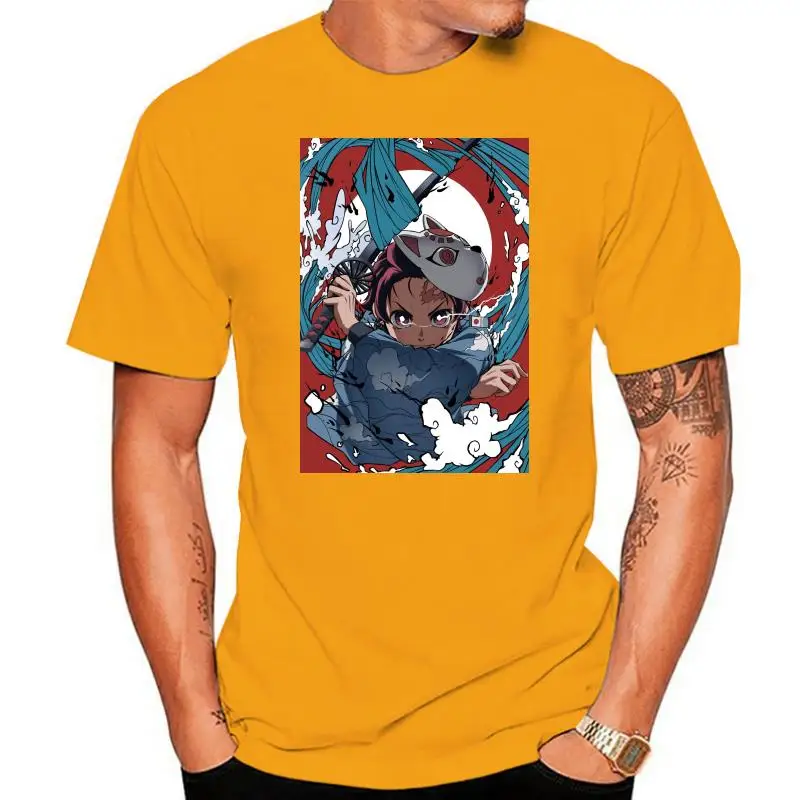 

Футболка мужская хлопковая с круглым вырезом, винтажная рубашка с аниме рассекающим демонов, камадо танджиро