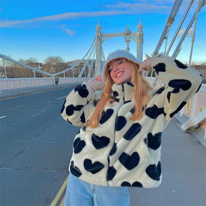 Lovely Wind Stand Collar Hundred Casual Jacket Female 2022 Autumn and Winter Down Thickening Loose Love Plush Cotton Clothing