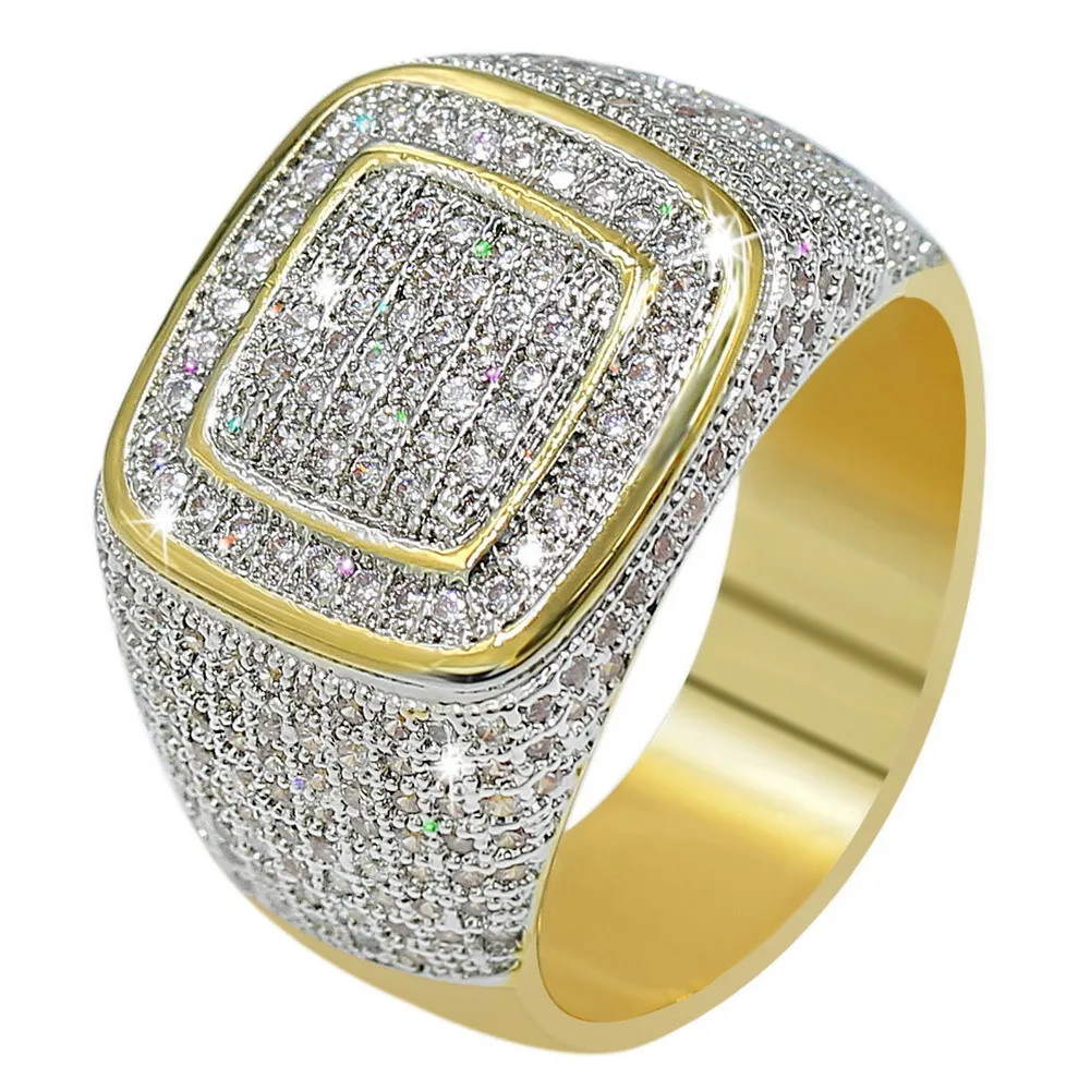 

Trendy hip-hop men's ring full of zircon real gold electroplating multi-layer ring 220427-30