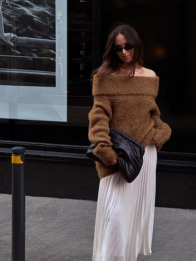 Женский модный сексуальный однотонный свитер с разрезом на шее элегантный