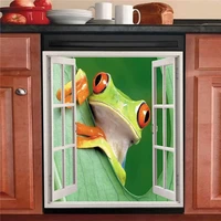frog magnetic dishwasher door cover stickercute frog fridge magnet for metal washersvinyl kitchen decorative panel decalappli