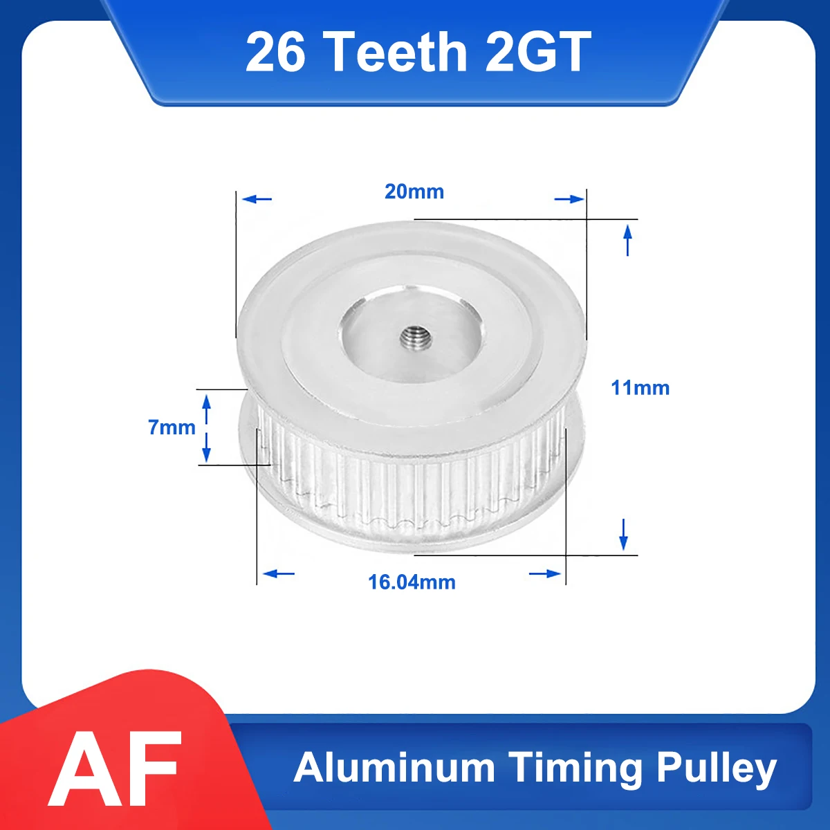 

26 Teeth 2GT 2M Timing Pulley Bore 4/5/6/6.35/8/10mm Aluminum Synchronous Wheels Gear 3D Printer Parts For Width 6mm Timing Belt