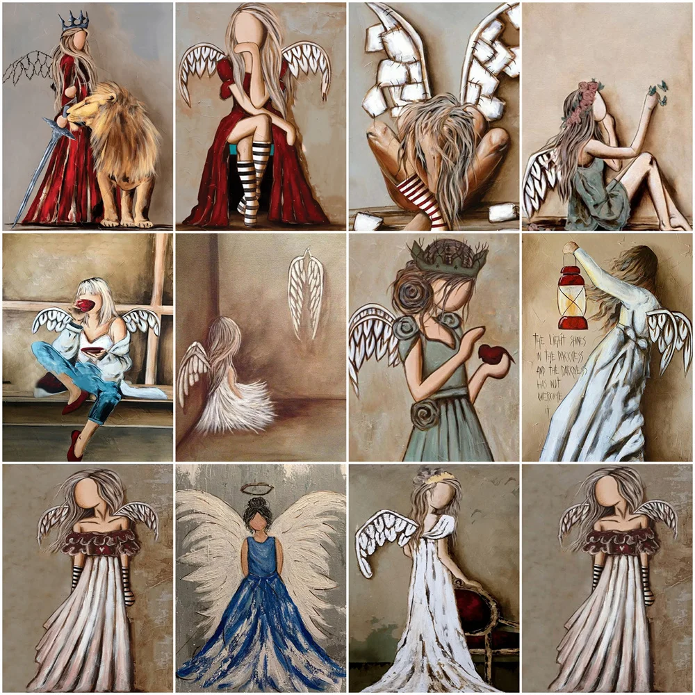 

Алмазная живопись HUACAN с изображением ангела, девушки, вышивка, портрет, вышивка крестиком, мозаичная картина стразы, мозаичные наборы