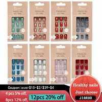 nails art fake nail gel tips full cover artificial square kiss with glue stick designs clear display short false press on coffin