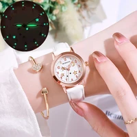 2022 new arrival 2 pcs fashion noctilucous moon star cute leather watch and bracelets for women girls high quality relogio saat