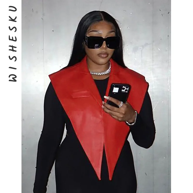 

Майка женская из искусственной кожи, с английским воротником, осень 2021