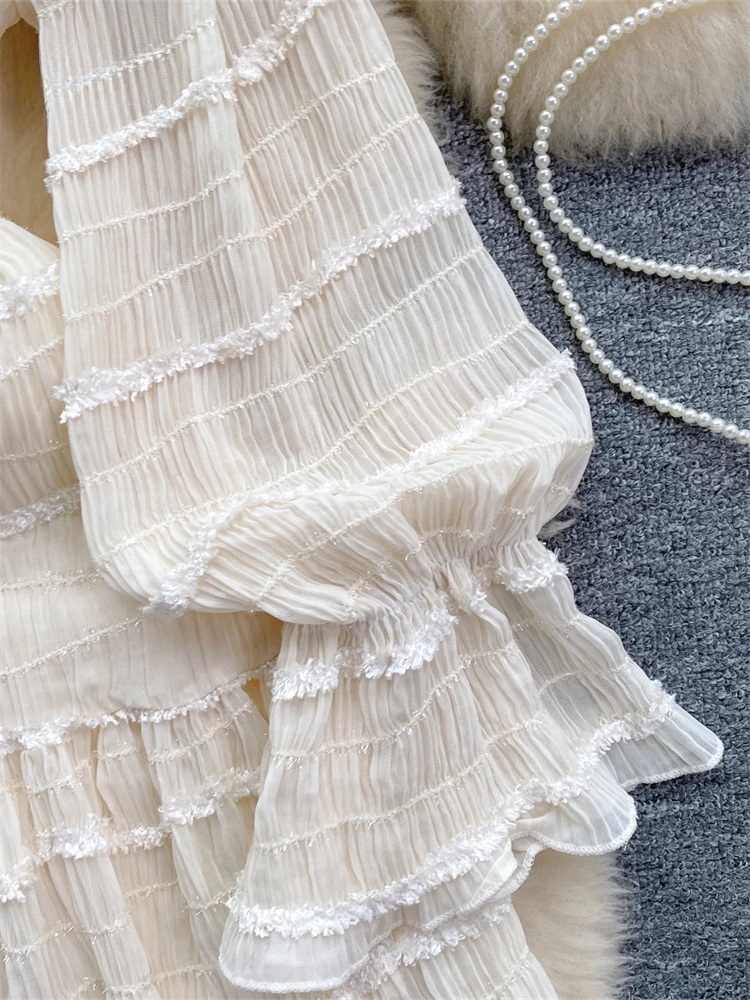 Женское шифоновое короткое платье с V-образным вырезом длинным рукавом