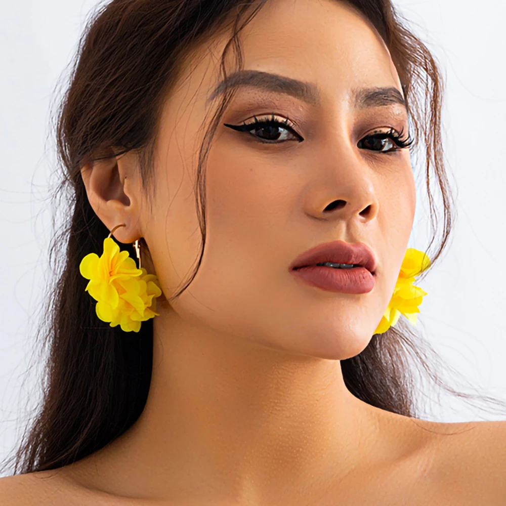 

IngeSight.Z Bohemia Fabric Rose Flower Petal Dangle Earrings For Women Elegant Wedding Party Brincos Jewelry Y2K Summer Beach