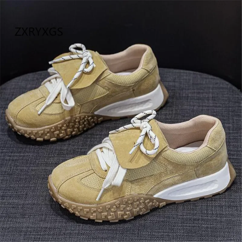 ZXRYXGS женские кроссовки из коровьей замши заклинающего цвета Ieisure 2024 дышащая
