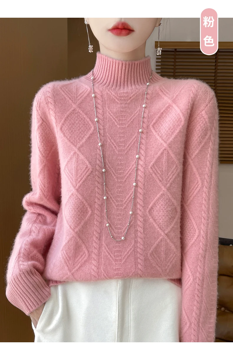 Женский свитер из 100% осенне-зимней шерсти свободный и толстый шерстяной с