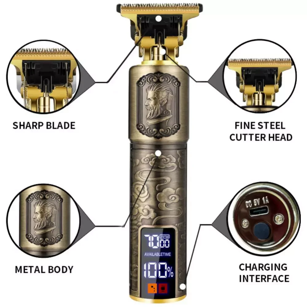 

Barber T9 LCD Rechargeable Retro Oil Head Carving Push Shear Pubic Hair Clipper Machine Hair Trimmers