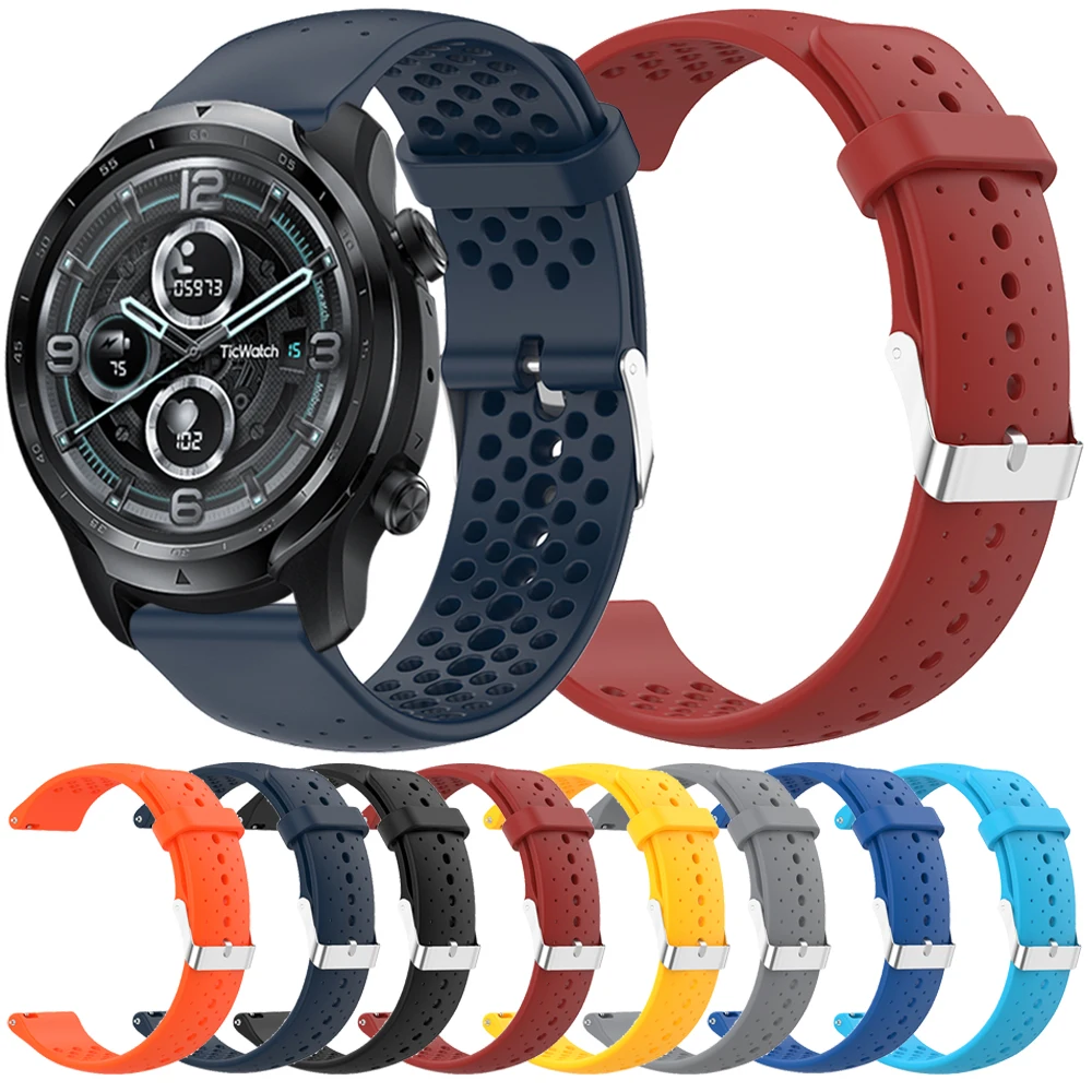 

20mm 22mm Sport Silicone Strap For TicWatch Band Pro 3 Ultra GPS /GTX/S2/E2/E3/GTH Watchbands Replace Bracelet wrist Accessorie
