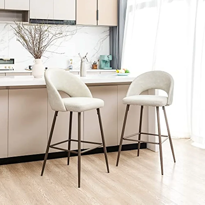 

Bar Stools Set of 2 Modern Bar Height Fabric Leather Pale Grey Barstools with Back Contemporary Bar Stools with Back Contemporar