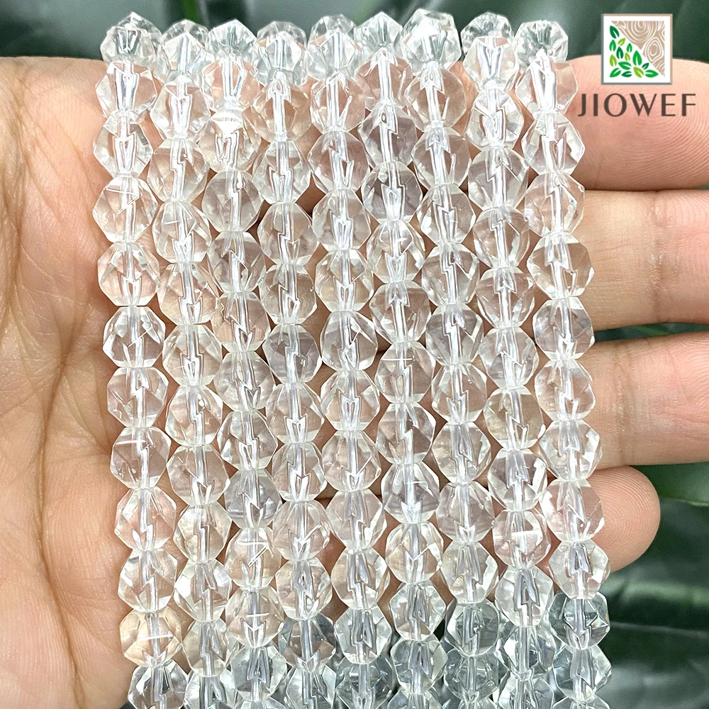 

Natural Stone Faceted White Quartz Crystal Loose Spacer Beads 8mm 15" Strand Diy Bracelet Earrings Necklace for Making Jewelry