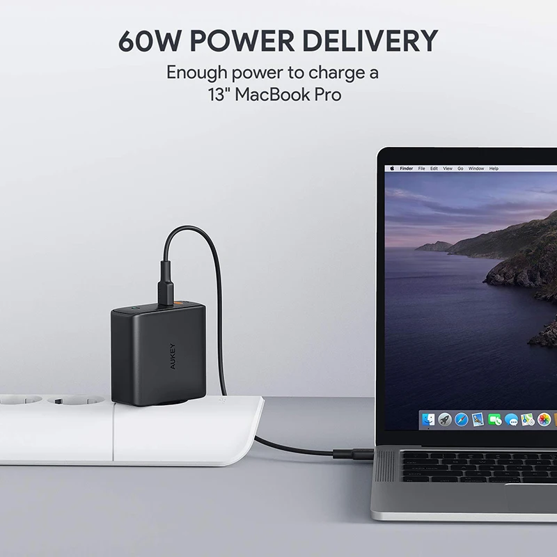 Оригинальный адаптер для быстрой зарядки AUKEY PA-D5 63 Вт двойной порт PD USB-C настенная