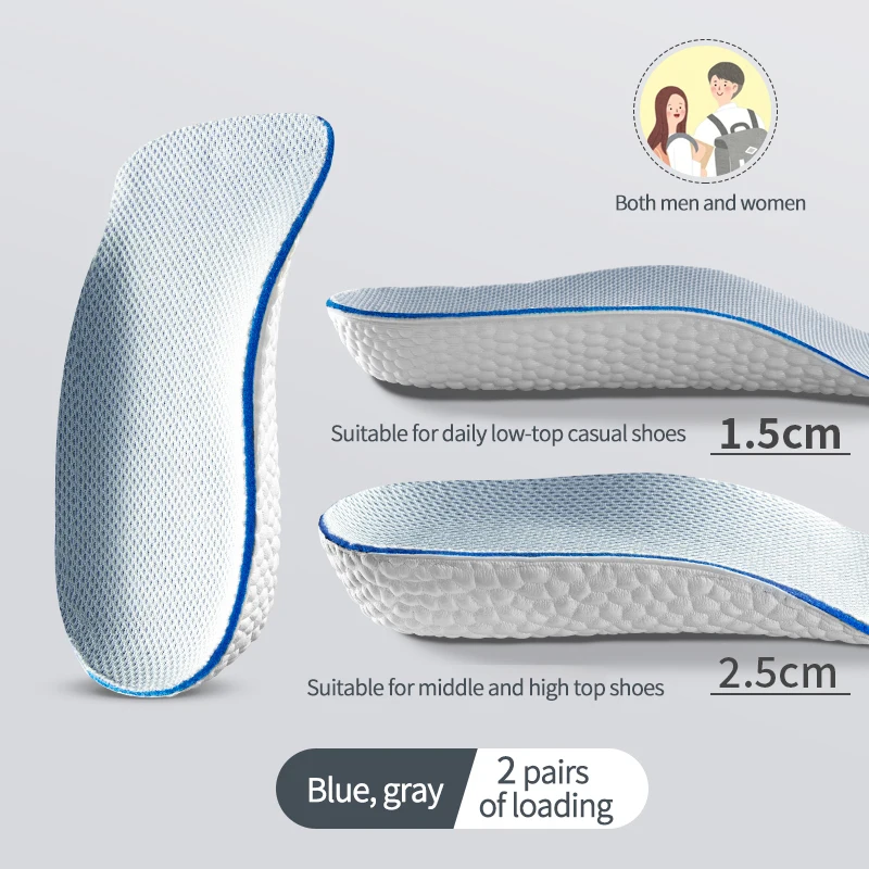 Height Increase Insoles for Men Women Shoes Flat Feet Arch Support Orthopedic Insoles Sneakers Heel Lift Memory Foam Shoe Pads