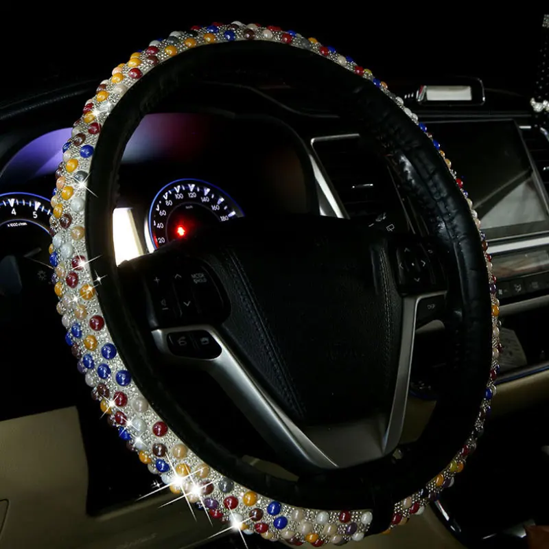 

37.5cm Steering Wheel Cover Auto Cubre Volante Auto Car Accessories Interior Universal Colorful Diamond Non-Slip Coprivolante