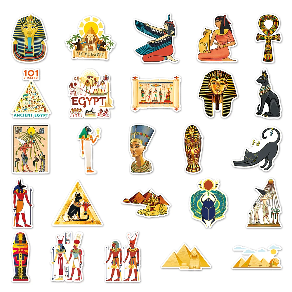 10/30/50PCS Cool Art Ancient Egypt Pharaoh Pyramid Cartoon Stickers Skateboard Laptop Phone Bike Car Waterproof Sticker Kid Toy - купить по