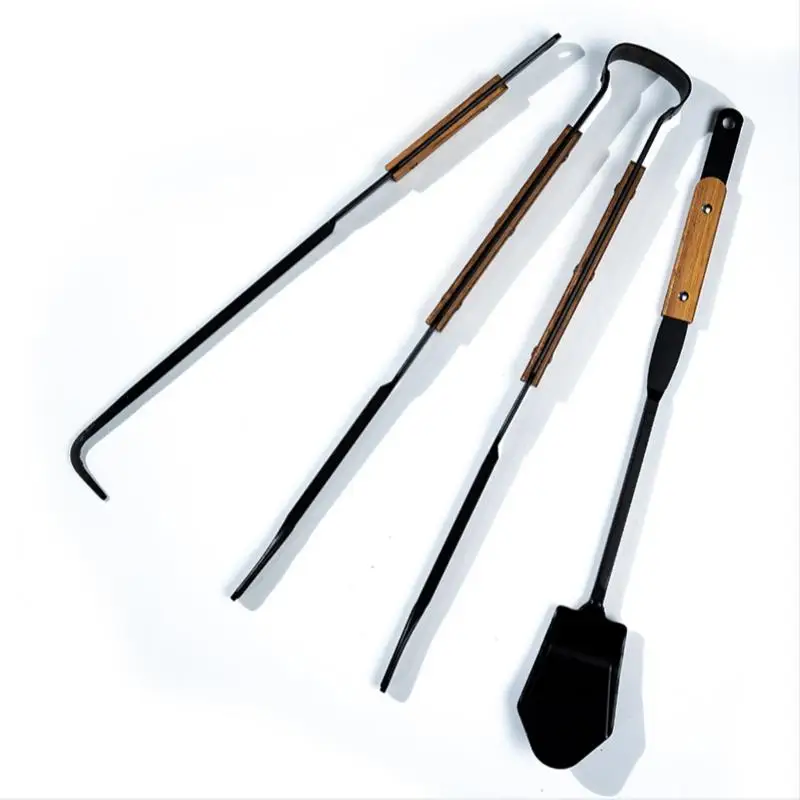 3Pcs/set Camping Outdoor Camp Firewood Stove Tool Supplies Fire Rake Fire Tongs Charcoal Shovel Bonfire Charcoal Hook