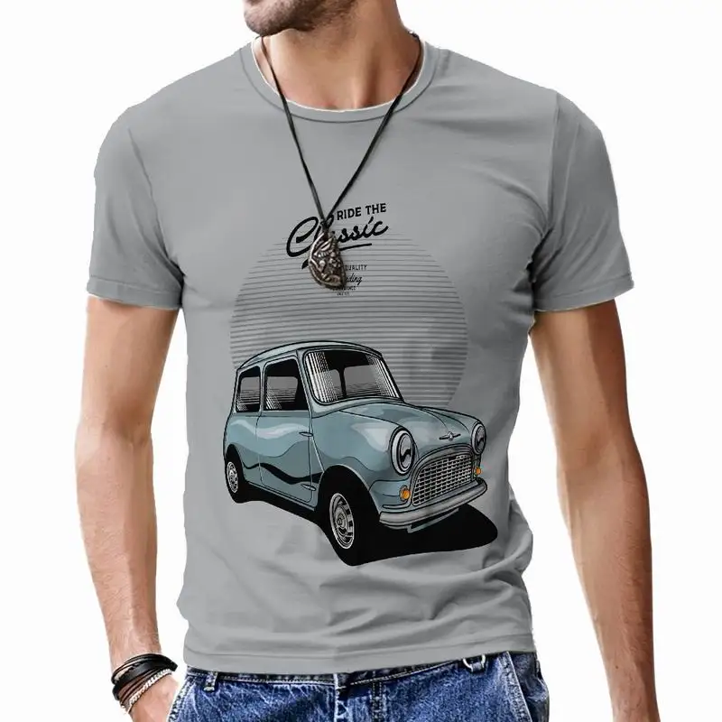

Retro Car Men's T-shirts Male Short Sleeve Loose Oversized Hip Hop Fashion Tees Tops Harajuku Breathable O-Neck Cool Casual