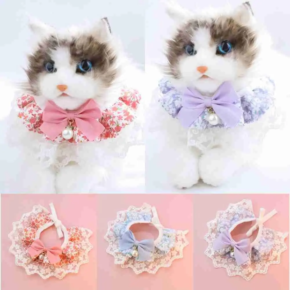 

Fashion Neck Strap Cat Necklace Pet Scarf Accessories Dog Neckerchief Lace Mesh Bowknot Puppy String Bib Pet Collar