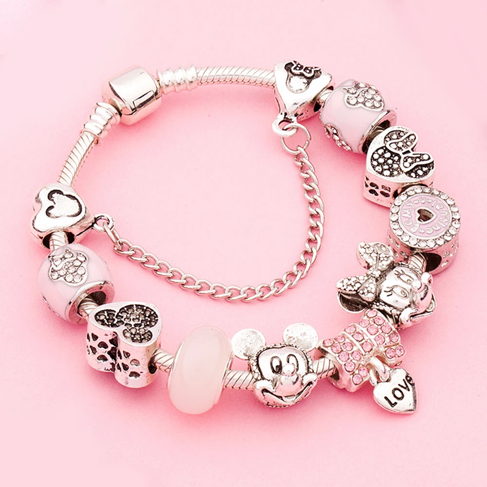 Ensemble de bracelets de perles de verre Minnie TurePink pour femmes, argent 925, lumière douce et romantique, bijoux de luxe, cadeaux d'anniversaire
