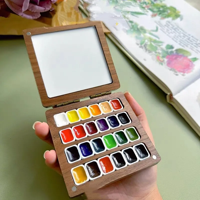 24 цвета 0 5 мл деревянная Акварельная подставка пустая коробка портативная
