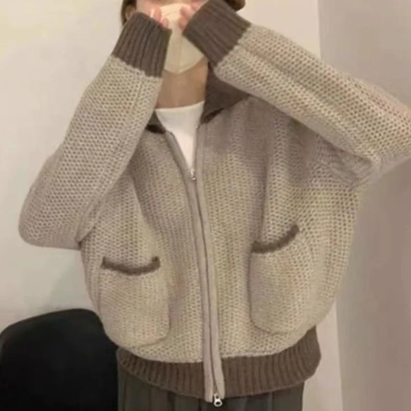 

Zipper-knit cardigan women's autumn/winter new sweater Japanese languid vintage top trend