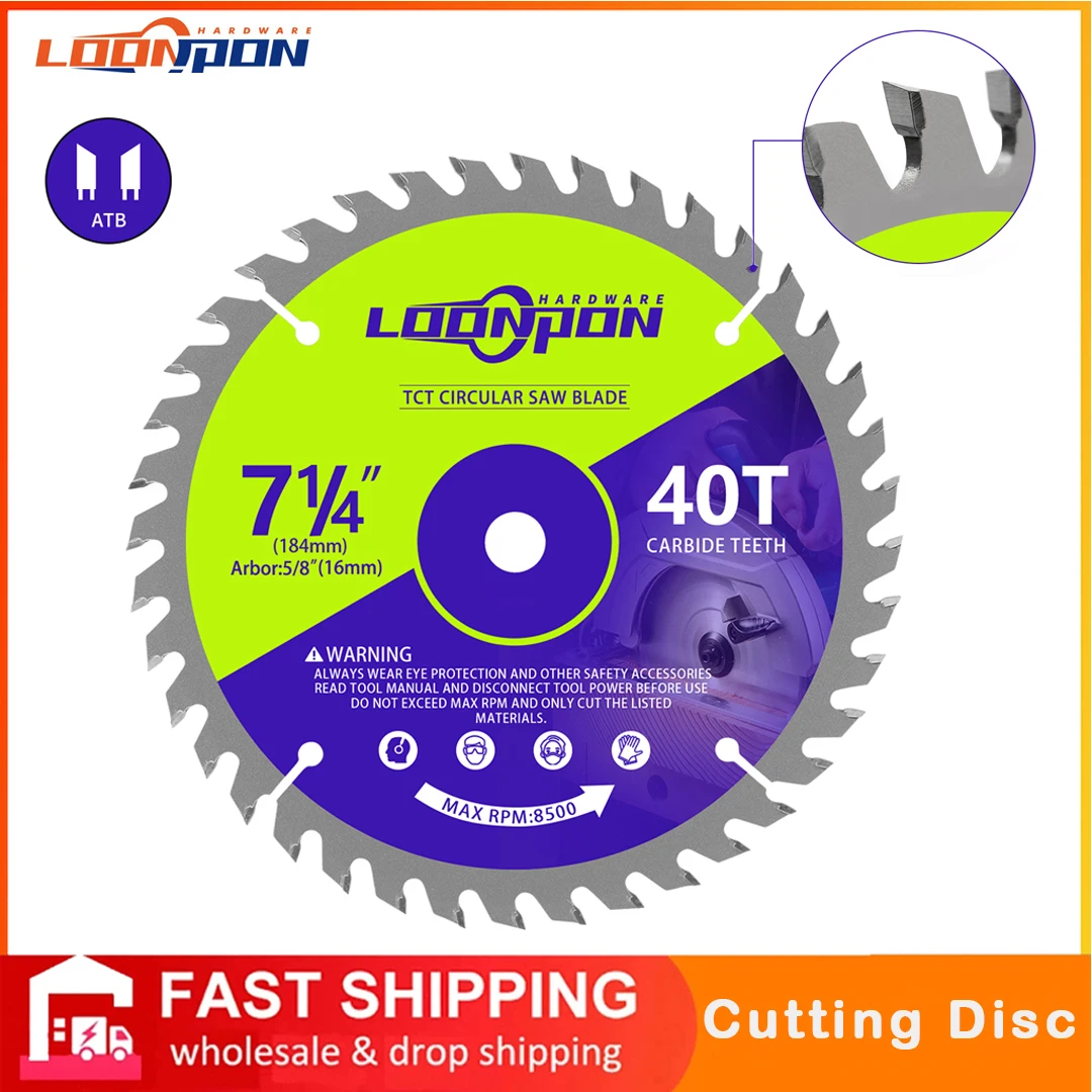 Loonpon 184 мм TCT твердосплавная Циркулярная Пила диск 40T для дерева пластика металла вращающиеся режущие инструменты
