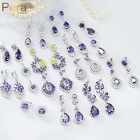 pera romantic purple cz crystal round long big dangle waterdrop flower leaf heart drop earrings wedding jewelry for brides e405