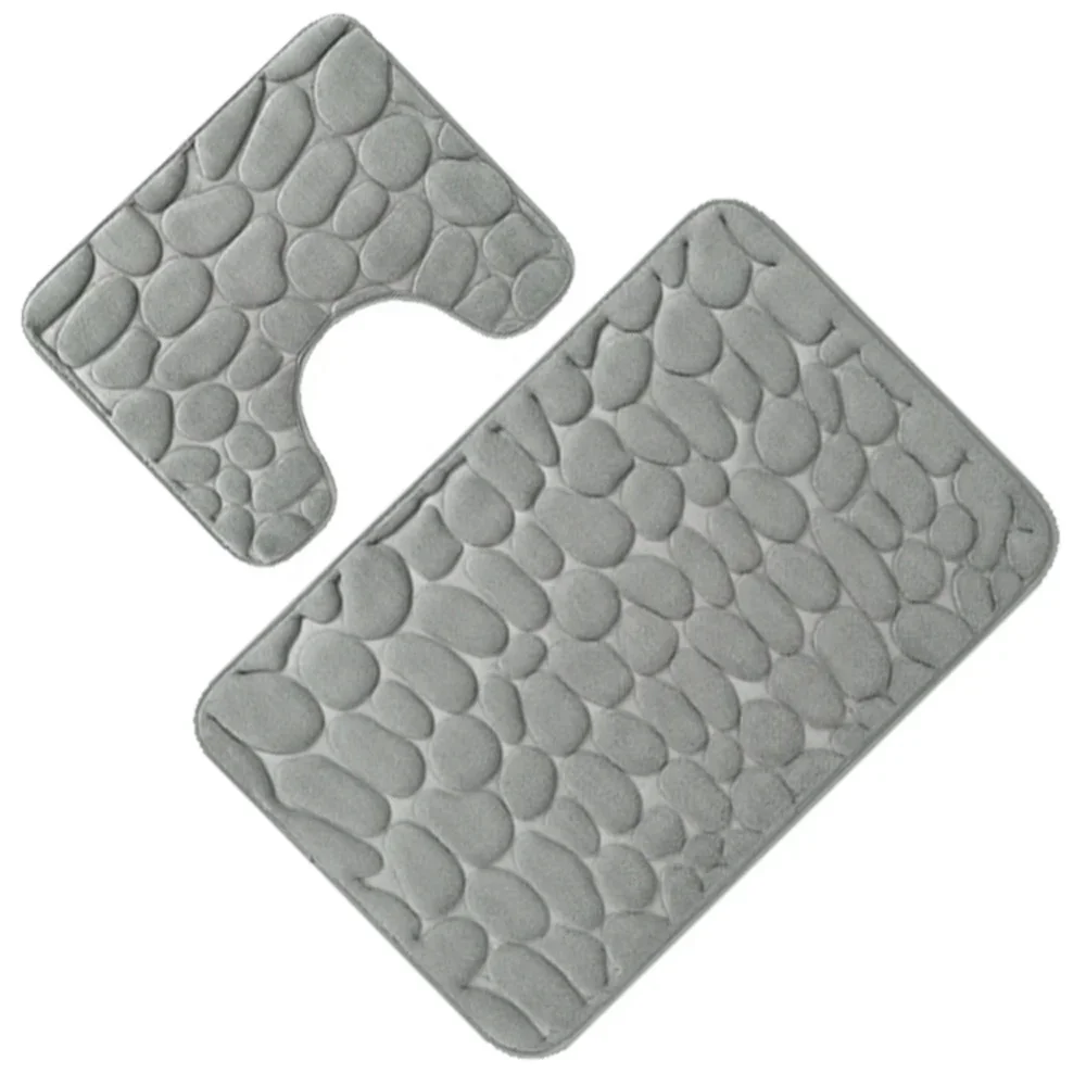 

Hot Sale Cobblestone Embossed Carpet 2 Piece Set Absorbent Non-slip Mat Floor Mat Toilet Bathroom Mat