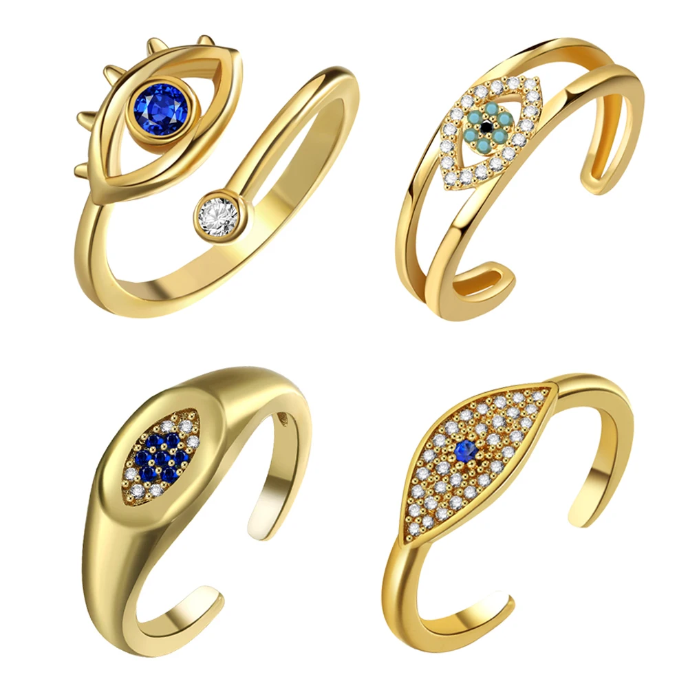 

Dowi Fashion AAA CZ Turkey Round Eye Ring Classical Adjustable Evil Eye Open Ring for Women Engagement Bohemia Jewelry Gifts