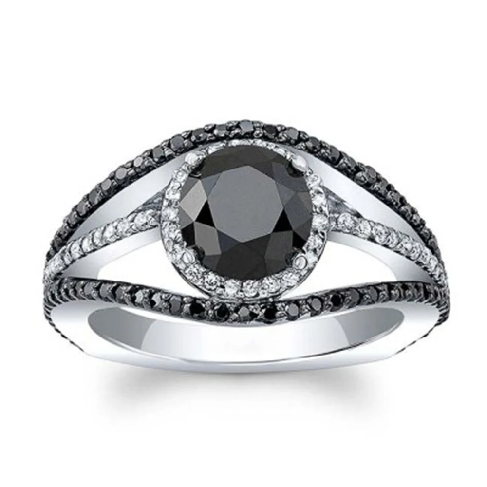 

Huitan Vintage Graceful Rings for Women Flower Pattern Black/White Stone Wedding Bridal Party Rings Jewelry Drop Shipping Ring