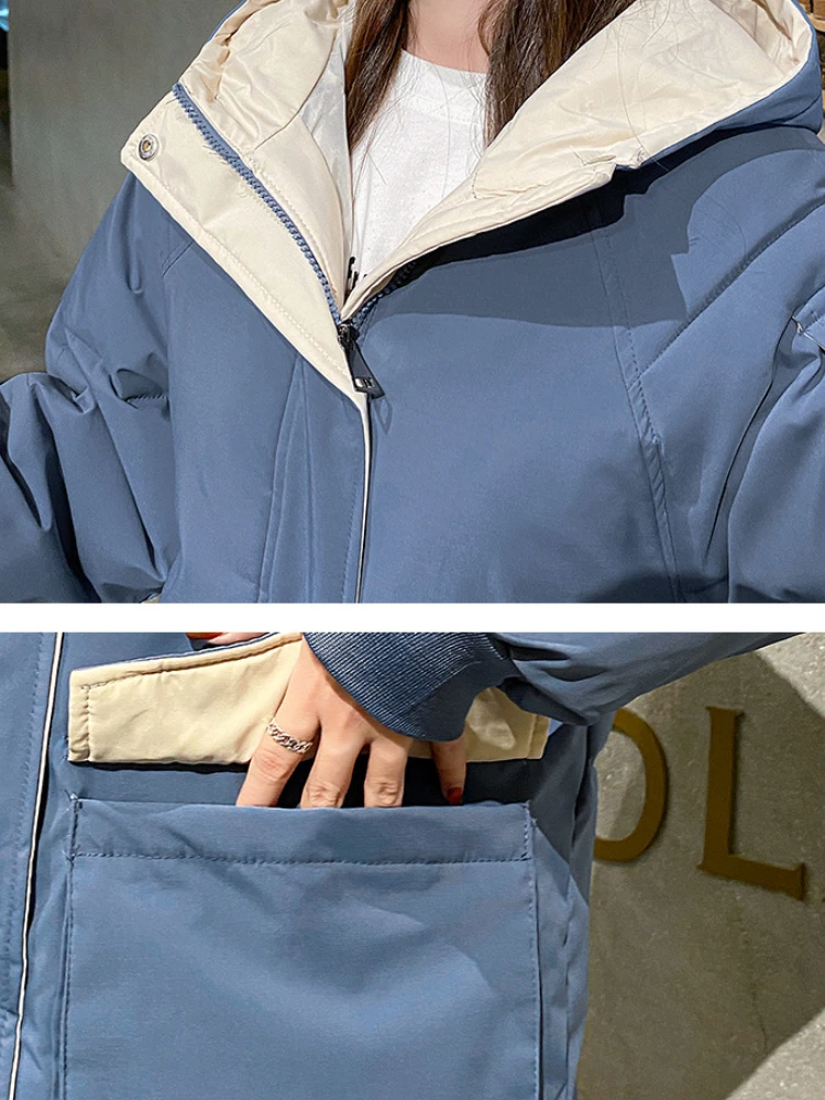 Coat Women Winter Jacket Solid Color Thickened Cotton Coat Zipper Hooded Cotton Jacket Loose Coat Long Parkas Female Clothing