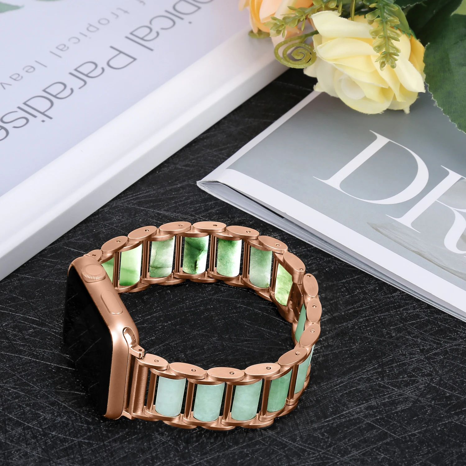 Jade jewelry+Metal Strap For Apple watch 45mm 44mm 42mm 41mm 40mm 38mm Luxury Bracelet Belt For iWatch Series 7 6 5 4 3 SE Band enlarge