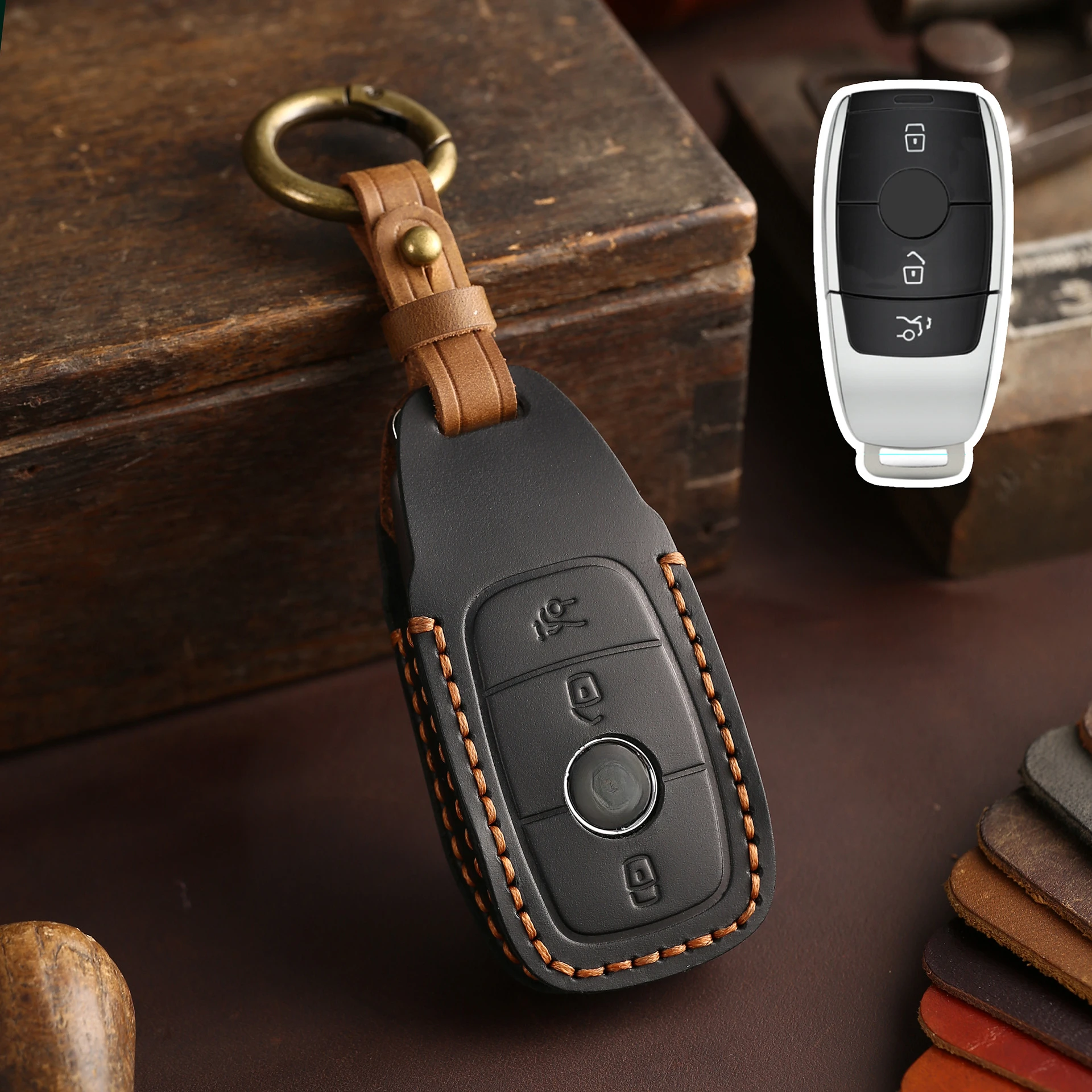 

Чехол для автомобильного ключа, кожаный защитный чехол для Mercedes Benz A C E S Class W221 W177 W205 W213, держатель для ключей с дистанционным управлением, аксессуары