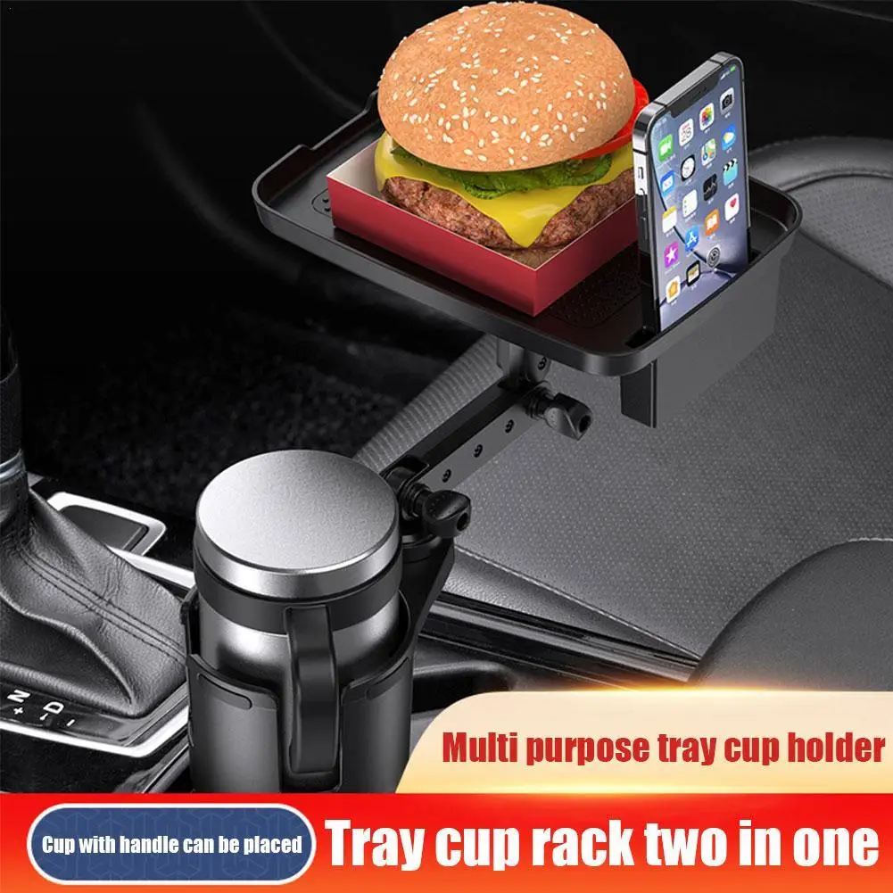 

Multifunctional Car Cup Holder With Attachable Tray 360° Swivel Adjustable Car Food Eating Tray Table For Cup Holders Expander