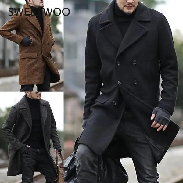 Новинка мужской тренчкот теплая утепленная куртка весна осень зима Шерстяное