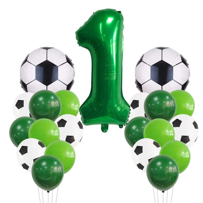 

21pcs/set World Cup Football Balloons White Green Latex Balloon Football Birthday Party Decoration Number Globos Carnival Decor