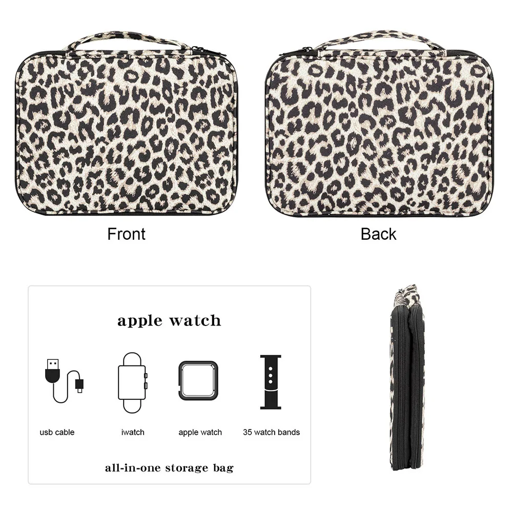 

Large Capacity Watch Organizer Box Leopard Print Storage Case for Garmin Fenix 7 Series Pouch Double Layer Watch Strap