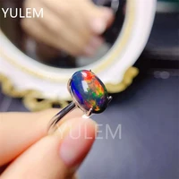 oval shape natural black opal 812mm big size opal with fire colorful wedding silver 925 ring women jewelry