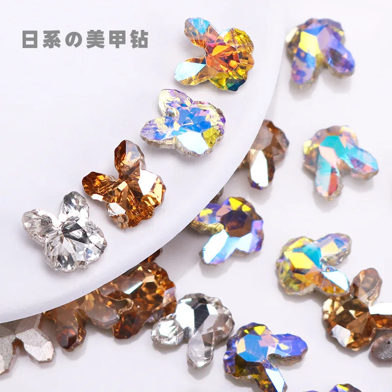 

Fashion Aurora 9mm Rabbit Nail Art Rhinestones Decorations K9 Crystal Glass Diamond Charms Pointed Bottom Nail Accessories DIY